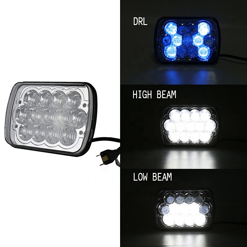 OVOVS 5x7 inch Square Headlight 65w 4D lens with High/Low Beam led headlamps Auto parts for TJ CJ YJ