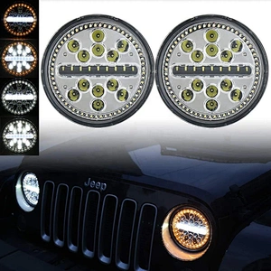OVOVS LED Headlights 7 inch Halo Headlamp 63W with Hi Lo Beam Amber Turning White DRL Snowflake Style for Jeep Wrangler Hummer