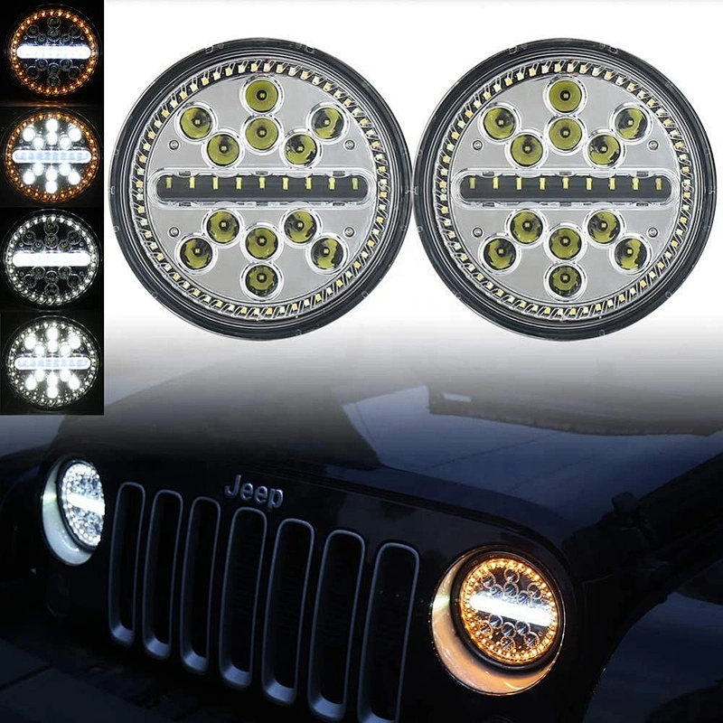 OVOVS LED Headlights 7 inch Halo Headlamp 63W with Hi Lo Beam Amber Turning White DRL Snowflake Style for Jeep Wrangler Hummer