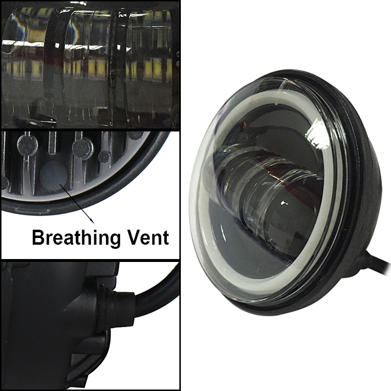 OVOVS 4.5 inch Round LED Fog Lights with White Halo DRL Angle Eye for Harley Davidson Motorcycle