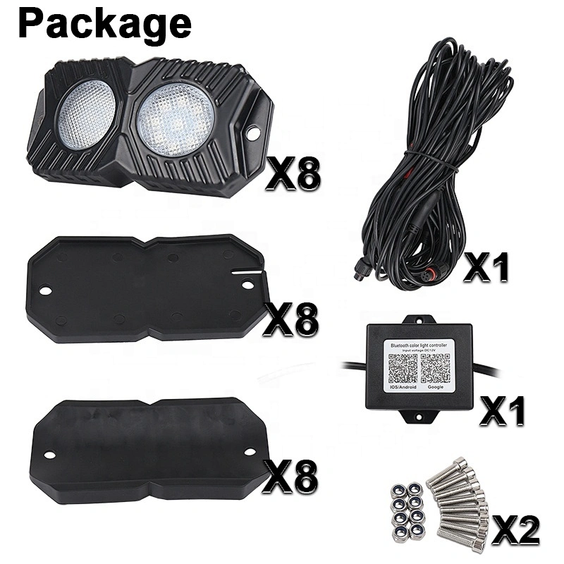 OVOVS 8 pods Bluetooth controlled RGB led rock light 8 mini RGB trucks lights led under car light