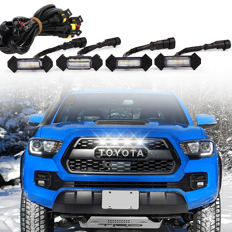 OVOVS 4PCS White LED Grille Lights With Fuse Adapter Fit for TACOMA TRD Grille 2016 2017 2018