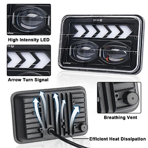OVOVS 4x6 Inch Led Headlight 12v Square Trucks Headlights with DRL Turn Signal Light for Jeep Cherokee xj