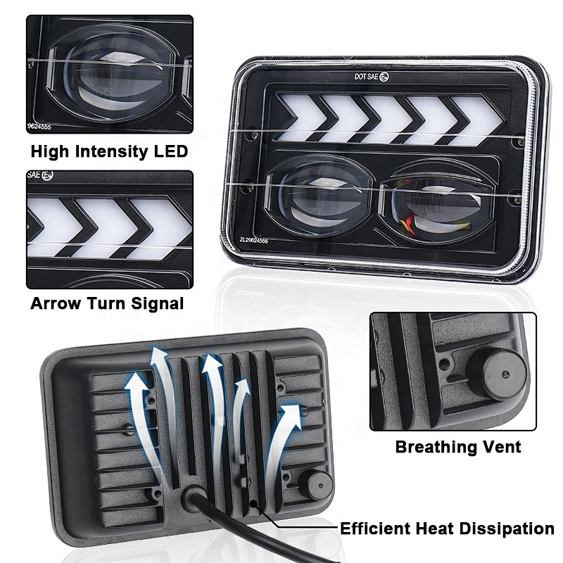 OVOVS 4x6 Inch Led Headlight 12v Square Trucks Headlights with DRL Turn Signal Light for Jeep Cherokee xj