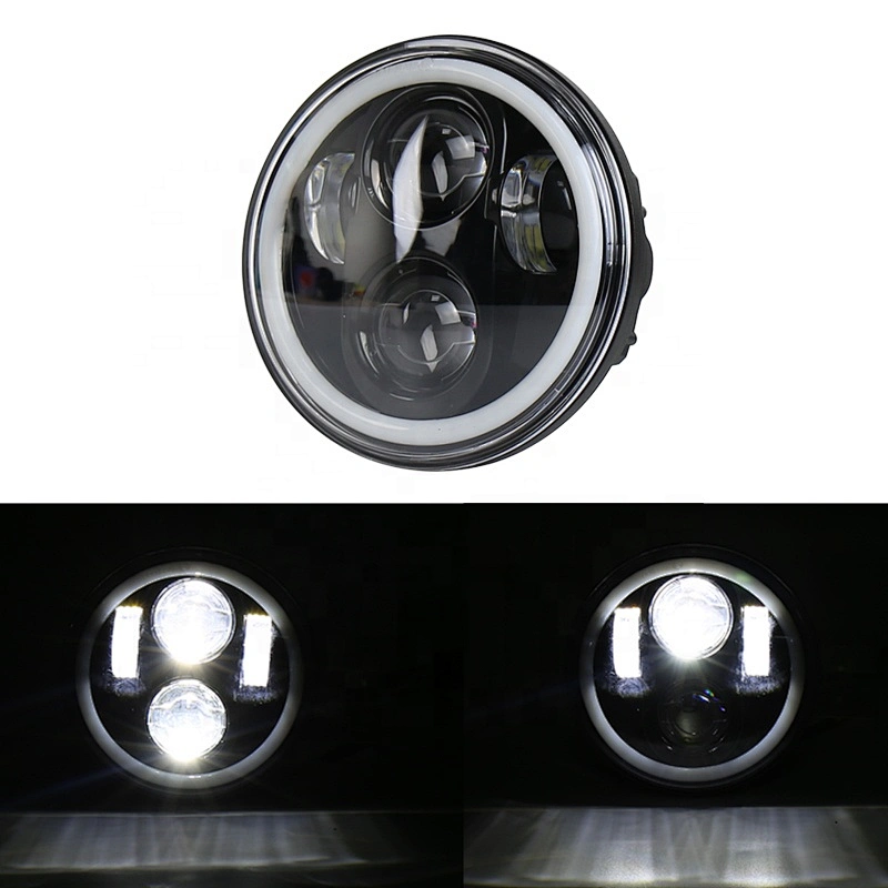 OVOVS 5.75 inch Round Led Headlight with RGB Angel Eyes Bluetooth Remote Controlled Headlamp for Harley Davidson