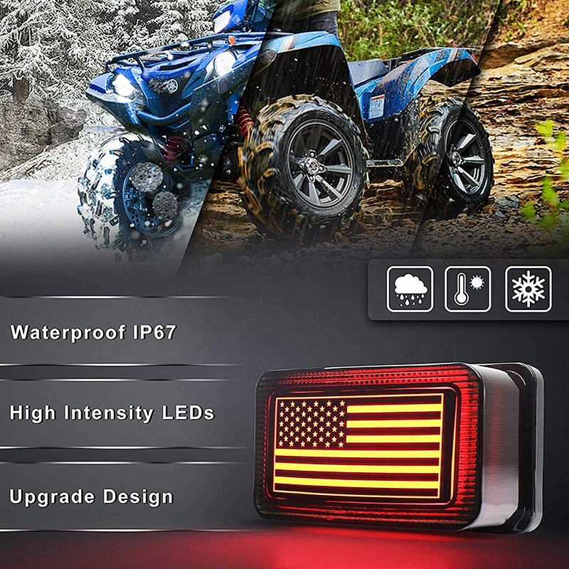 OVOVS ATV Tail Light US Flag OEM Tail Light DRL Brake Smoked TailLight for ATV UTV Yamaha Grizzly