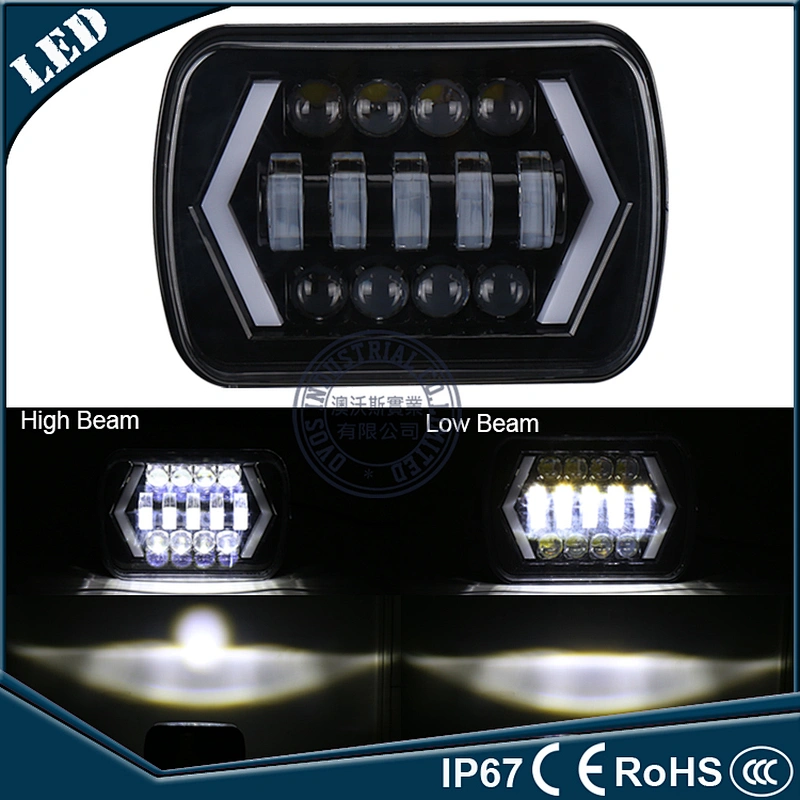 OVOVS 5X7'' LED Headlight Yellow White DRL Turn Signal Lights anti flicker for Jeep XJ MJ truck 4X4