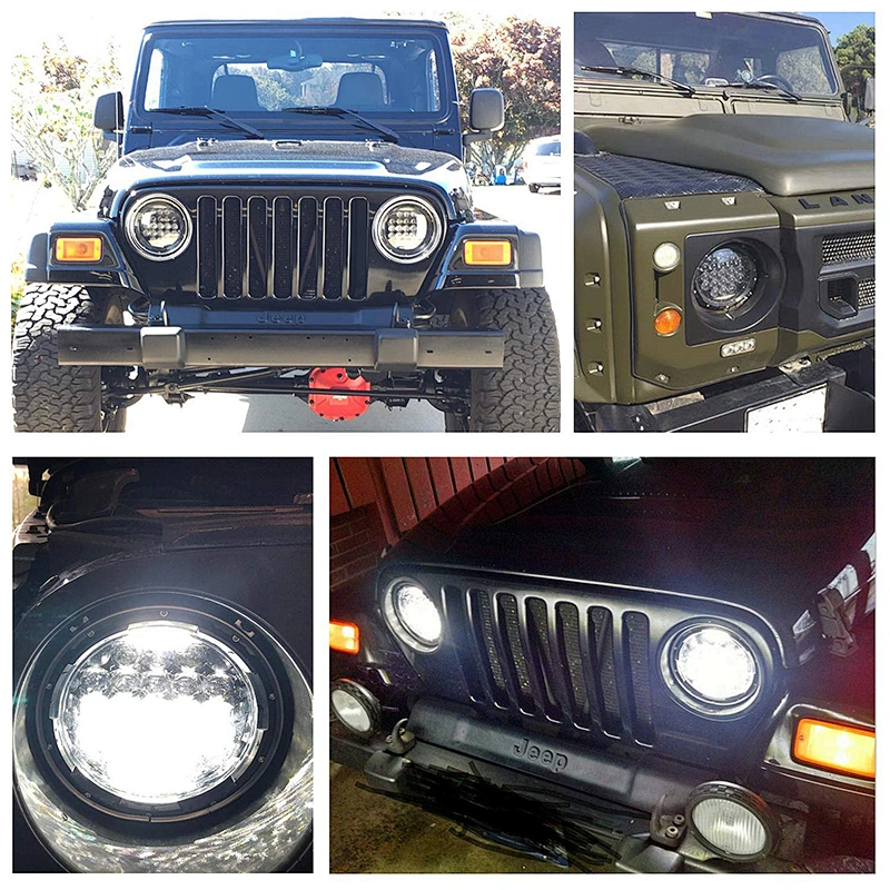OVOVS 84w High Power Drl H4 5D Lens 7inch Round Led Headlight for Jeep JK TJ LJ CJ