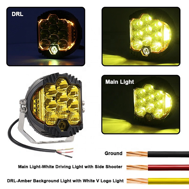 OVOVS 5Inch Round Work Light 50w Dual Color Led Driving Light Yellow Clear Lens for Optional