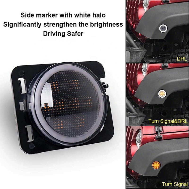 OVOVS Amber Front LED Side Marker Light with White Halo Jk Fender Flare Turn Signal for Jeep JK