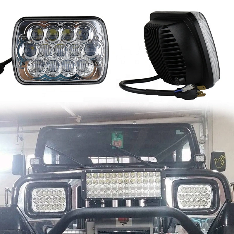 OVOVS 5x7 inch Square Headlight 65w 4D lens with High/Low Beam led headlamps Auto parts for TJ CJ YJ