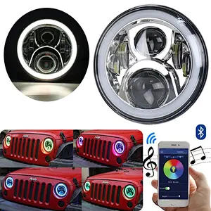 OVOVS Off Road 7inch LED Headlight with RGB Halo High/Low Beam Bluetooth Remote Control for Land Rover Hummer