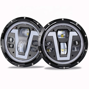 OVOVS 7 inch LED Headlights with Amber Turn Lights V Type White halo DRL High/ Low Beam for Jeep Hummer Land Rover Lada Urban