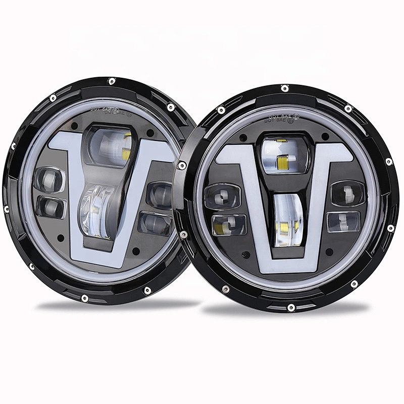 OVOVS 7 inch LED Headlights with Amber Turn Lights V Type White halo DRL High/ Low Beam for Jeep Hummer Land Rover Lada Urban