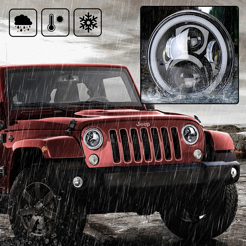 OVOVS 7 inch Round LED Headlight with High/Low Beam White Halo DRL for Jeep Wrangler Off Road Harley Davidson Motorcycle