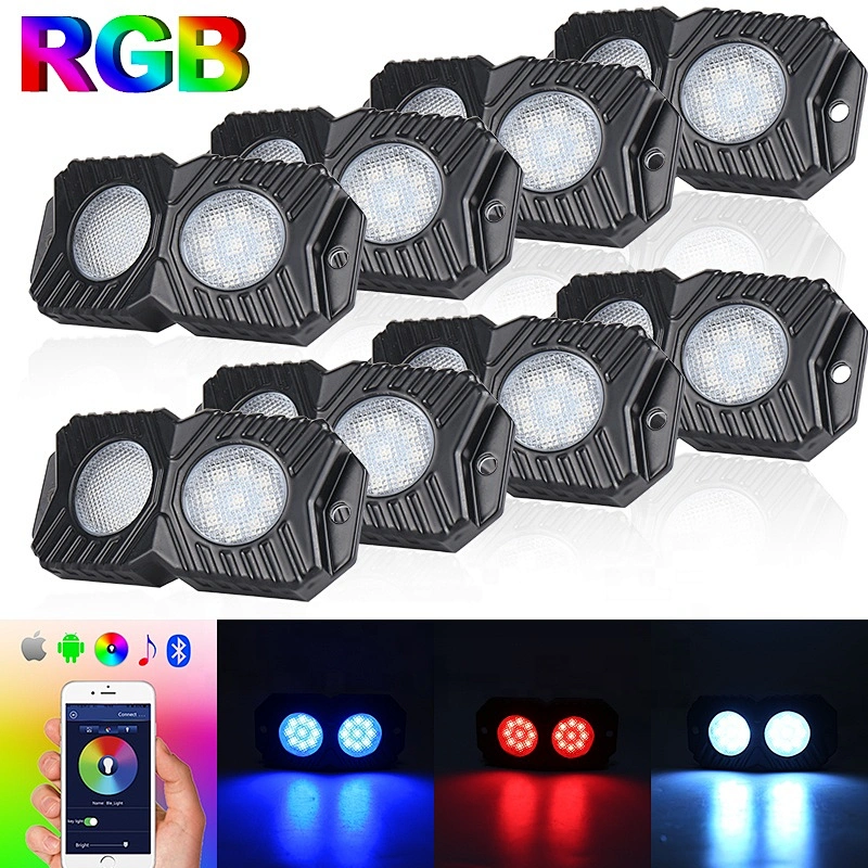 OVOVS 8 pods Bluetooth controlled RGB led rock light 8 mini RGB trucks lights led under car light