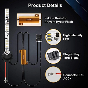 OVOTOR JL Turn Signal Light White DRL Amber Switchback Dynamic Sequential JL LED Turn Signals