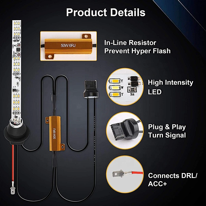 OVOTOR JL Turn Signal Light White DRL Amber Switchback Dynamic Sequential JL LED Turn Signals
