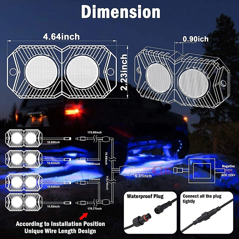 OVOVS RGB Rock Lights 4 Pods LED Neon Underglow Lights for Jeep RZR UTV Trucks ATV 4x4 Boat