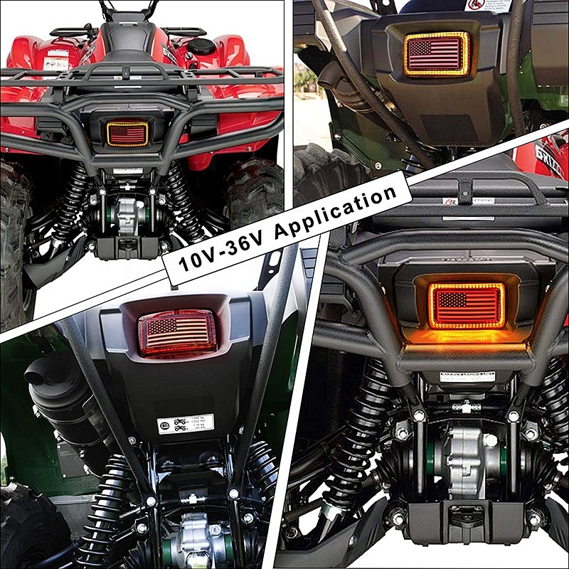 OVOVS ATV Tail Light US Flag OEM Tail Light DRL Brake Smoked TailLight for ATV UTV Yamaha Grizzly