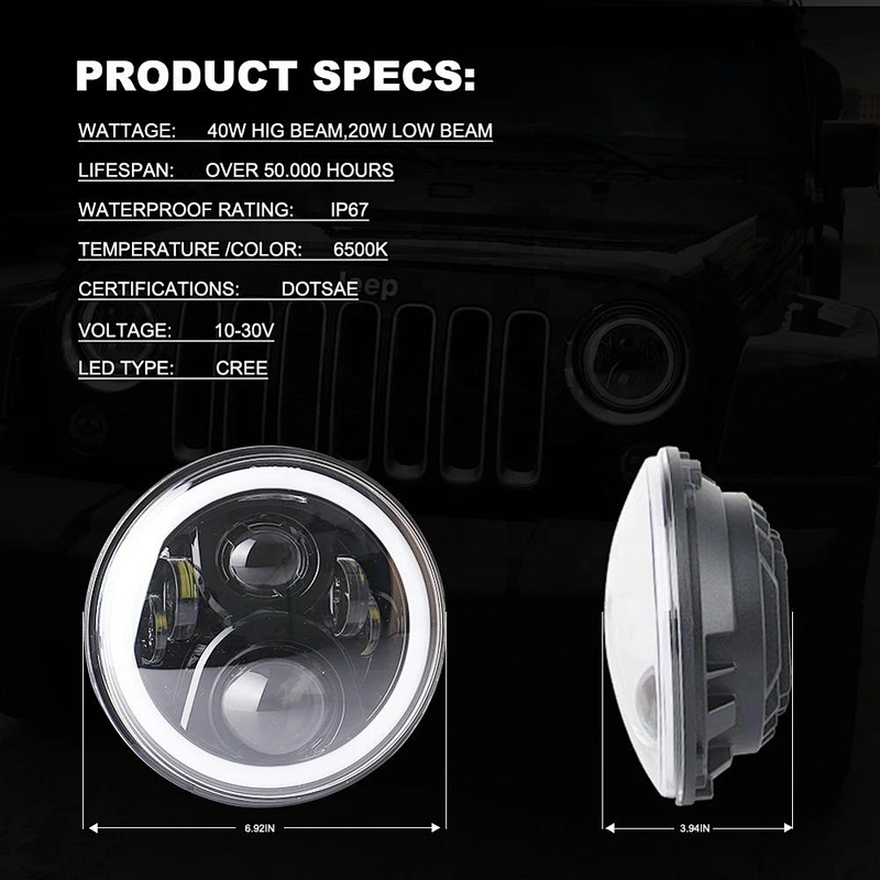 OVOVS Headlights with Rotating RGB Halo 7inch LED Headlamps Music Mode for Jeep Wrangler Hummer H1 H2