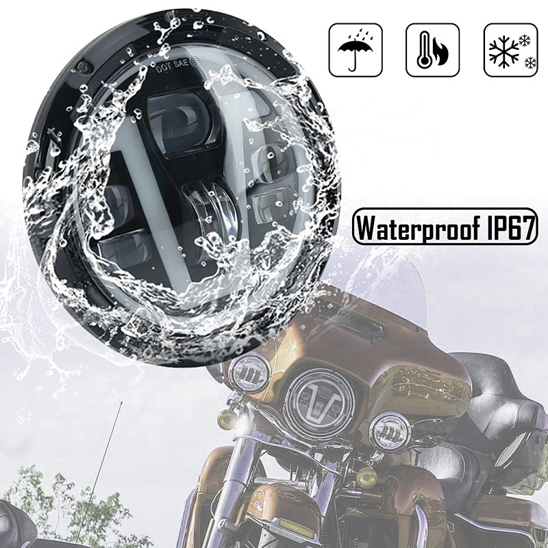 OVOVS 7 Inch Motorcycle Led Headlight 12V White V Type Halo DRL Led Headlight for Harley Honda CB400