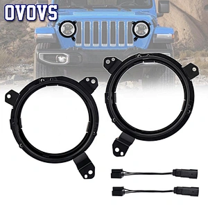 OVOVS New Round Stainless Steel Omni-Directional Adjustment Headlight Ring Mounting Brackets for 2018-2019 Jeep Wrangler JL