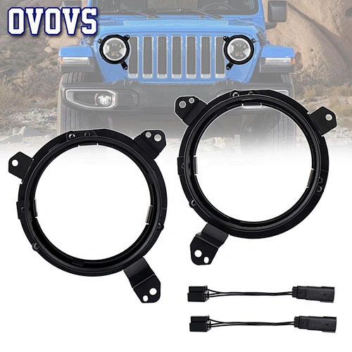 OVOVS New Round Stainless Steel Omni-Directional Adjustment Headlight Ring Mounting Brackets for 2018-2019 Jeep Wrangler JL