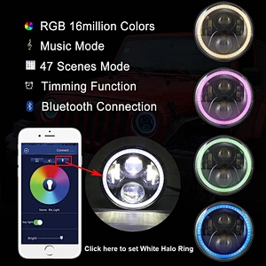 OVOVS Headlights with Rotating RGB Halo 7inch LED Headlamps Music Mode for Jeep Wrangler Hummer H1 H2