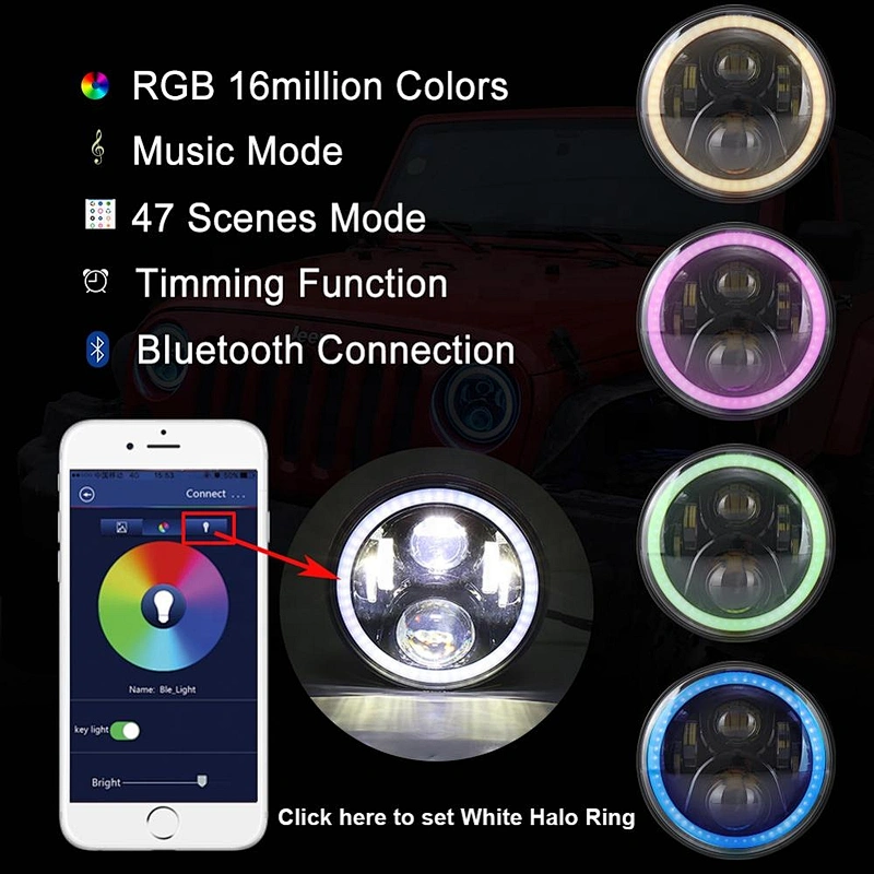 OVOVS Headlights with Rotating RGB Halo 7inch LED Headlamps Music Mode for Jeep Wrangler Hummer H1 H2