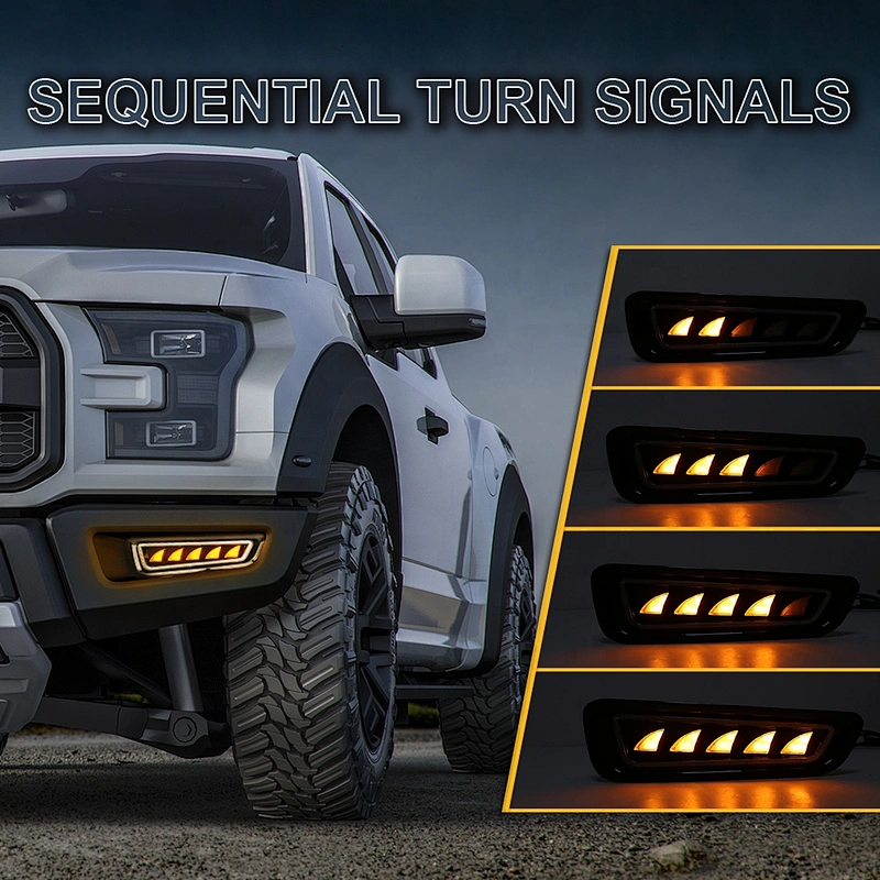 OVOVS 12V Three-Color Turn Signal Light with White Yellow Blue DRL Turn Signal Fog Lamp for Ford Raptor