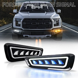 OVOVS 12V Three-Color Turn Signal Light with White Yellow Blue DRL Turn Signal Fog Lamp for Ford Raptor