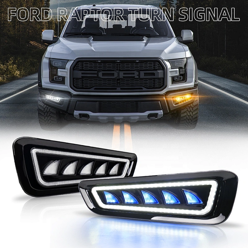 OVOVS 12V Three-Color Turn Signal Light with White Yellow Blue DRL Turn Signal Fog Lamp for Ford Raptor