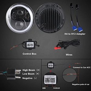 OVOVS Headlights with Rotating RGB Halo 7inch LED Headlamps Music Mode for Jeep Wrangler Hummer H1 H2