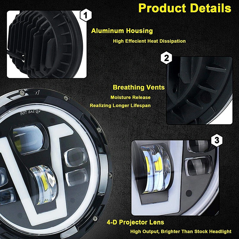 OVOVS 7 Inch Motorcycle Led Headlight 12V White V Type Halo DRL Led Headlight for Harley Honda CB400