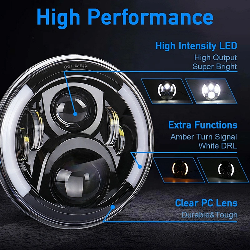 OVOVS 7Inch Round Led Projector Headlight 50w Led Headlamps 7