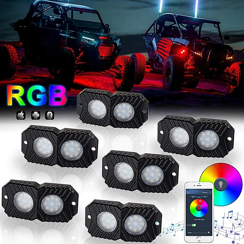 OVOVS Bluetooth Controller RGB Rock Light 4Pods 6Pods 8Pods RGB Rock Lights for Vehicles 4x4 Off-road Trucks Undercar Lights