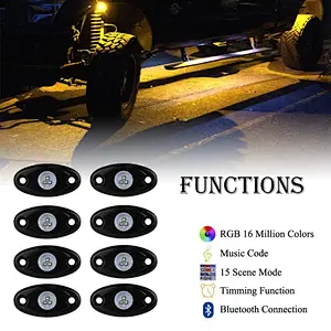 OVOVS Offroad Bluetooth Control Under Car 12v 8pod 9W RGB Led Rock Lights Kit Waterproof