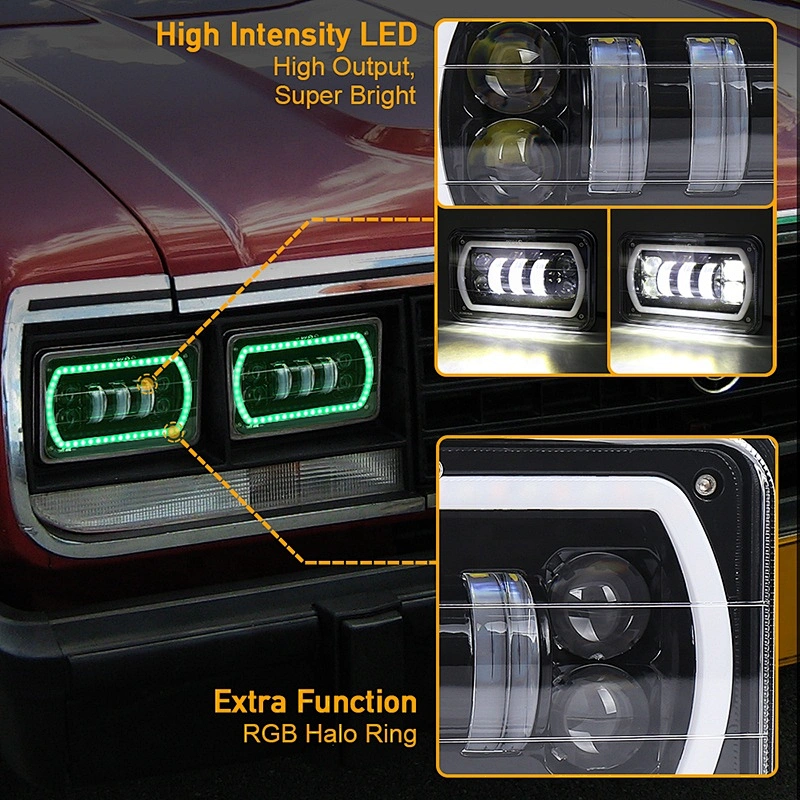 OVOVS Rectangular 4x6 Led Headlight RGB Halo 4x6