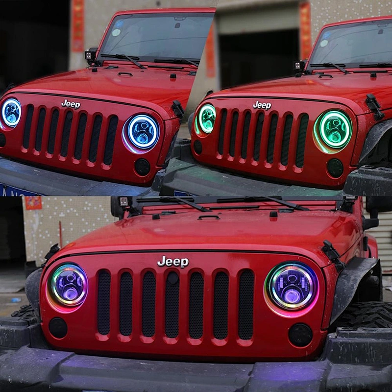 OVOVS Headlights with Rotating RGB Halo 7inch LED Headlamps Music Mode for Jeep Wrangler Hummer H1 H2