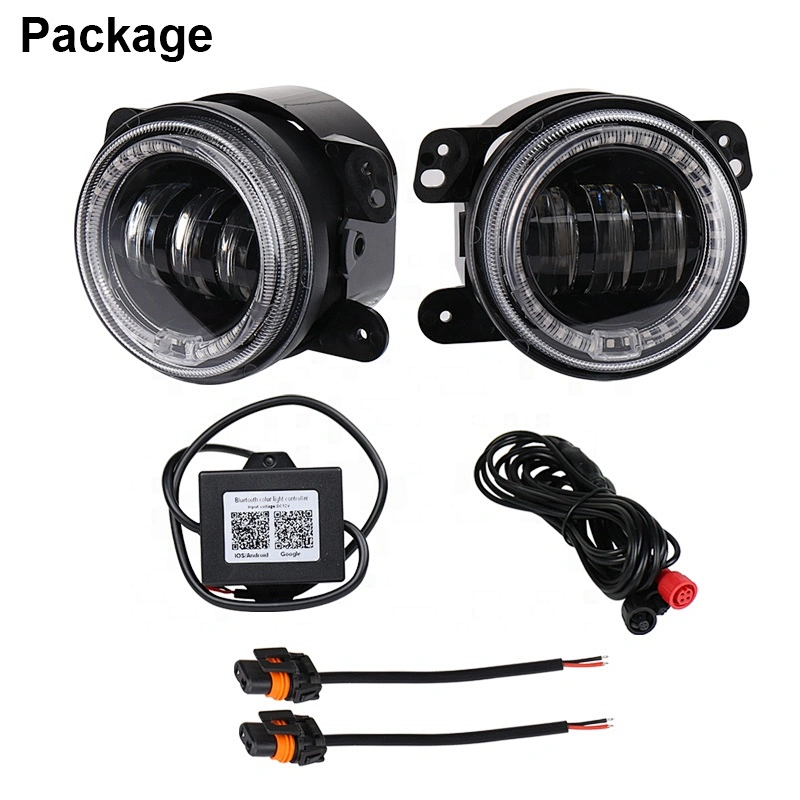 2018 NEW  OVOVS 4inch LED Fog Lights 30W  Bluetooth Remote Control  with RGB Halo for Jeep Wangler JK 2006-2017