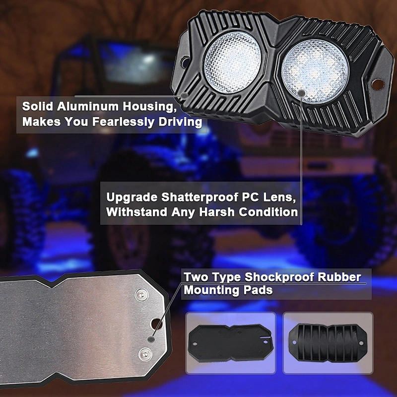 OVOVS ATV UTV Trucks Rock Lights Double Row 18w Underglow Led Rock Light Blue