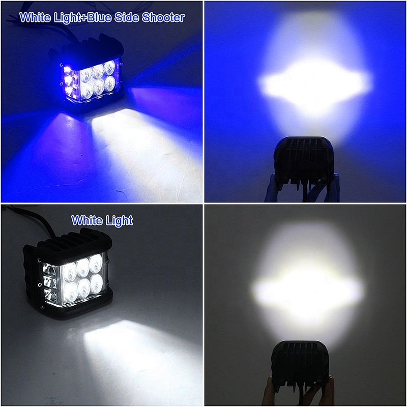 OVOVS Dual Color Led Work Light Side Shooter Flashing Work Light Blue Strobe Light 30W for Offroad 4x4