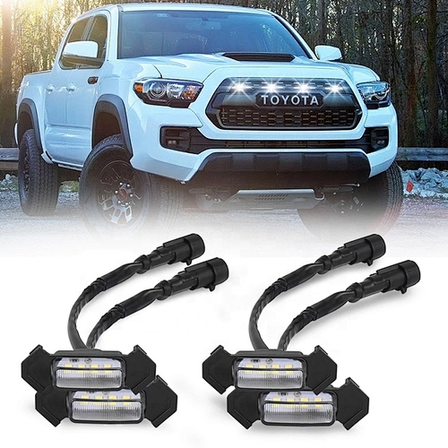 OVOVS 4PCS White LED Grille Lights With Fuse Adapter Fit for TACOMA TRD Grille 2016 2017 2018