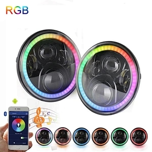 OVOVS Headlights with Rotating RGB Halo 7inch LED Headlamps Music Mode for Jeep Wrangler Hummer H1 H2