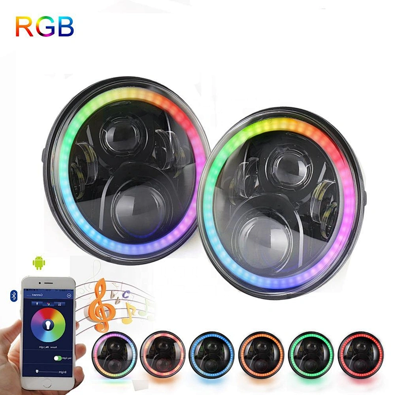 OVOVS Headlights with Rotating RGB Halo 7inch LED Headlamps Music Mode for Jeep Wrangler Hummer H1 H2
