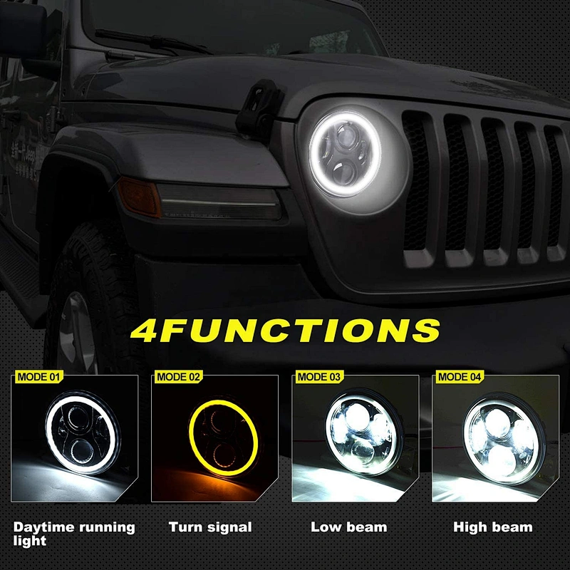 OVOVS 50W 7 Inch Round Led Headlight with DRL Turn Signal Light Led for Jeep