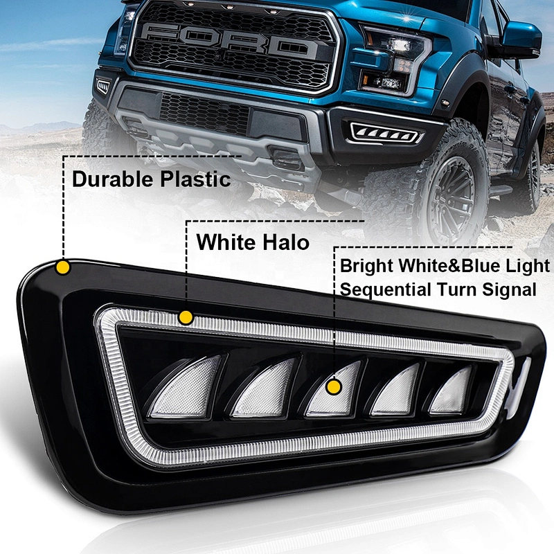 OVOVS 12V Three-Color Turn Signal Light with White Yellow Blue DRL Turn Signal Fog Lamp for Ford Raptor