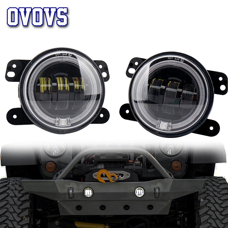 OVOVS 30W Round 4 Inch Led Fog Lights With Automatic Blue Halo 5s Seconds to White DRL For Jeep Wrangler Jk Off Road