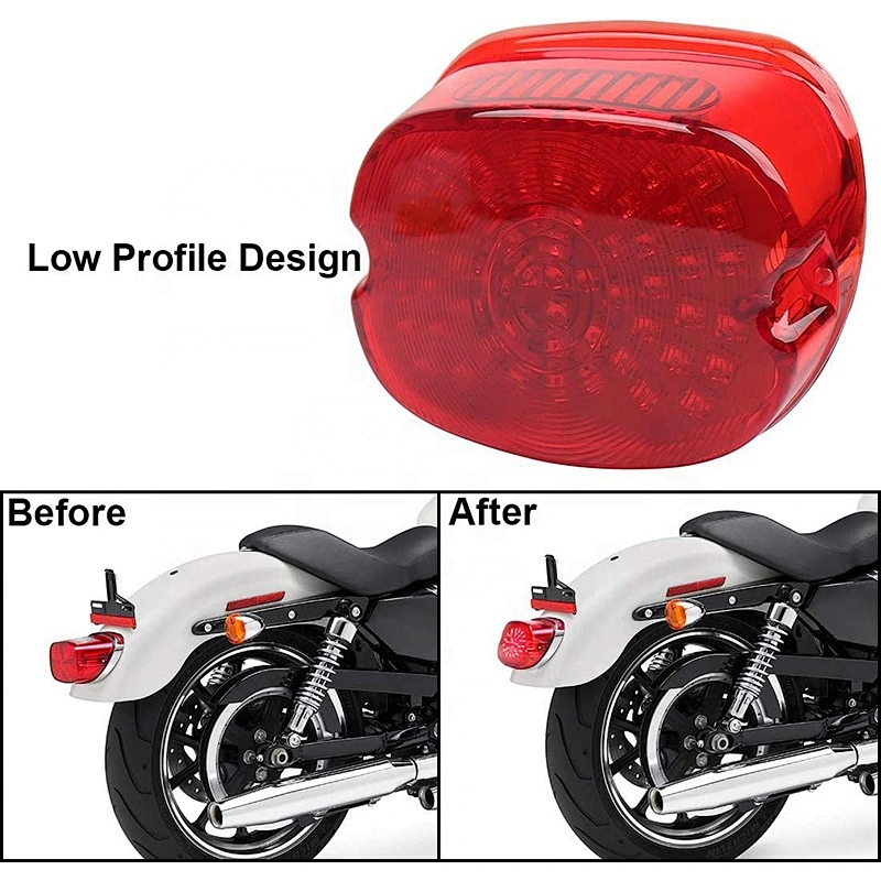OVOVS Motorcycle Tail Light Red Lens Lay down Style Tail Light 12v for Harley Sportster 883 1200 Dyna FXD Road King